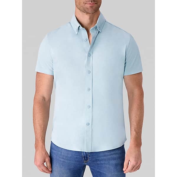 Report Collection Men's Modern Fit Pique Knit Button Up Shirt Light Blue - Size: XXL TMW6BVK50093