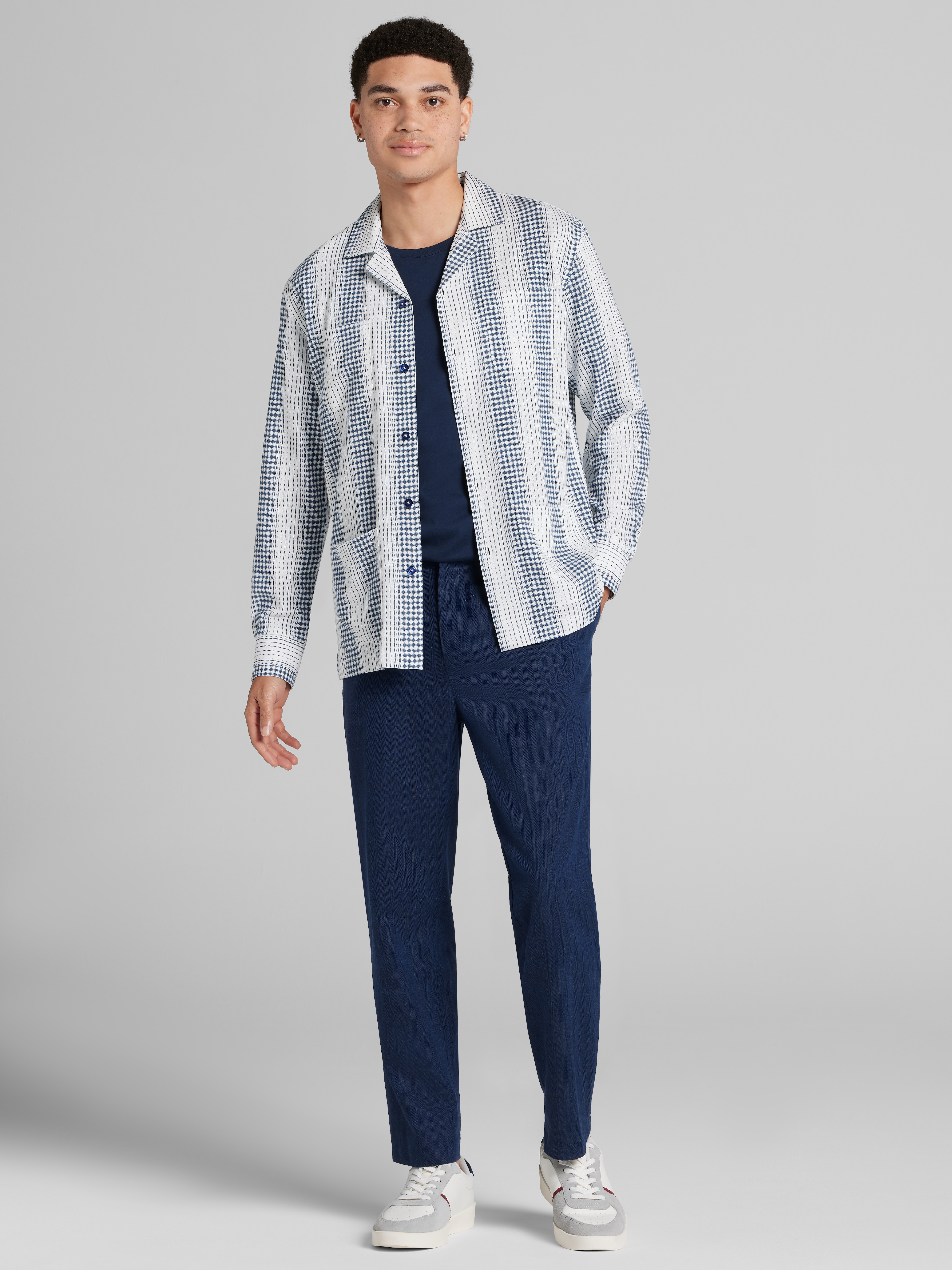 Slim Fit Linen Blend Button Up Shirt