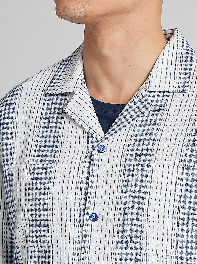 Paisley & Gray Men's Slim Fit Linen Blend Button Up Shirt , White