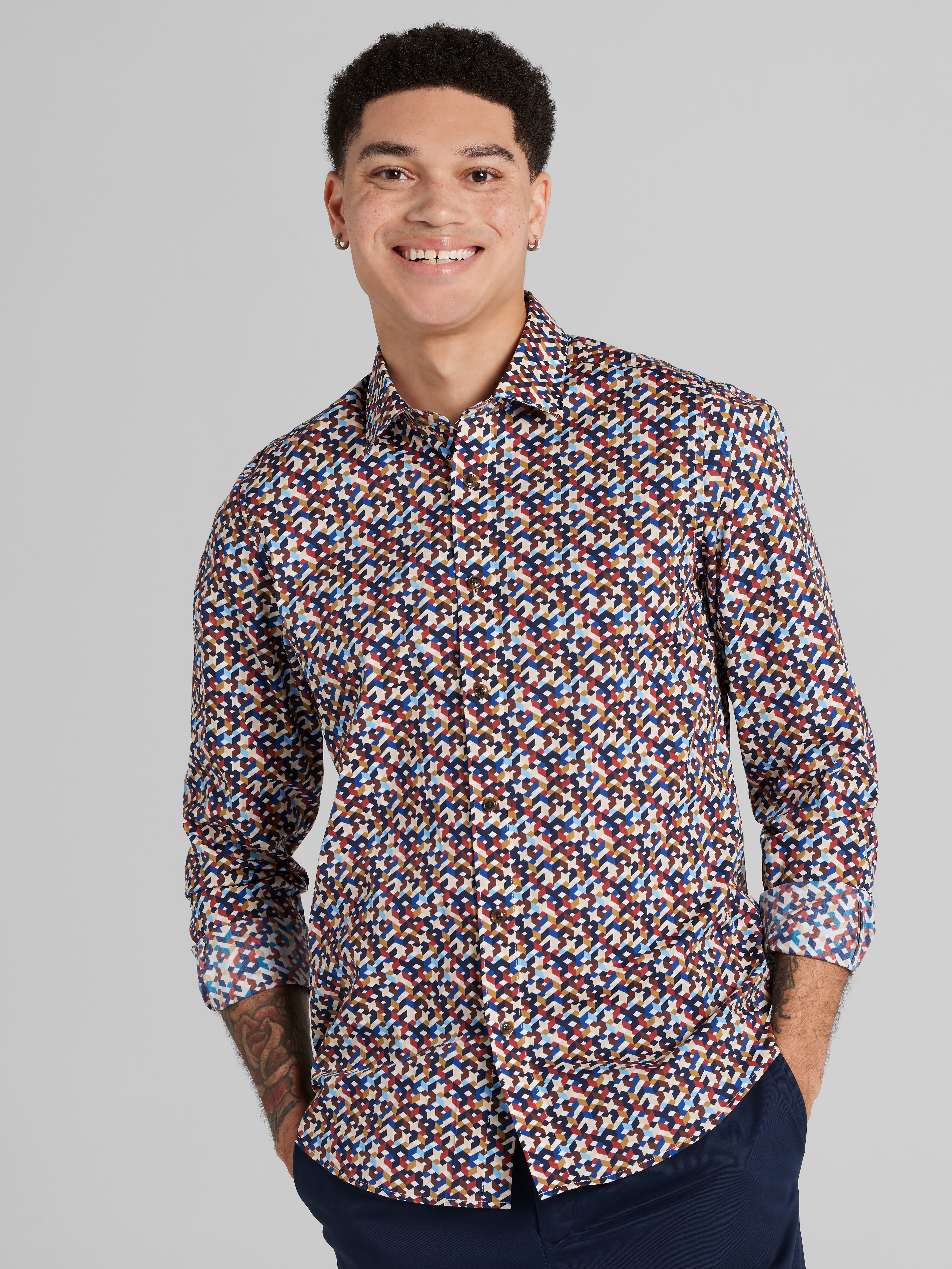 Slim Fit Geo Button Up Shirt