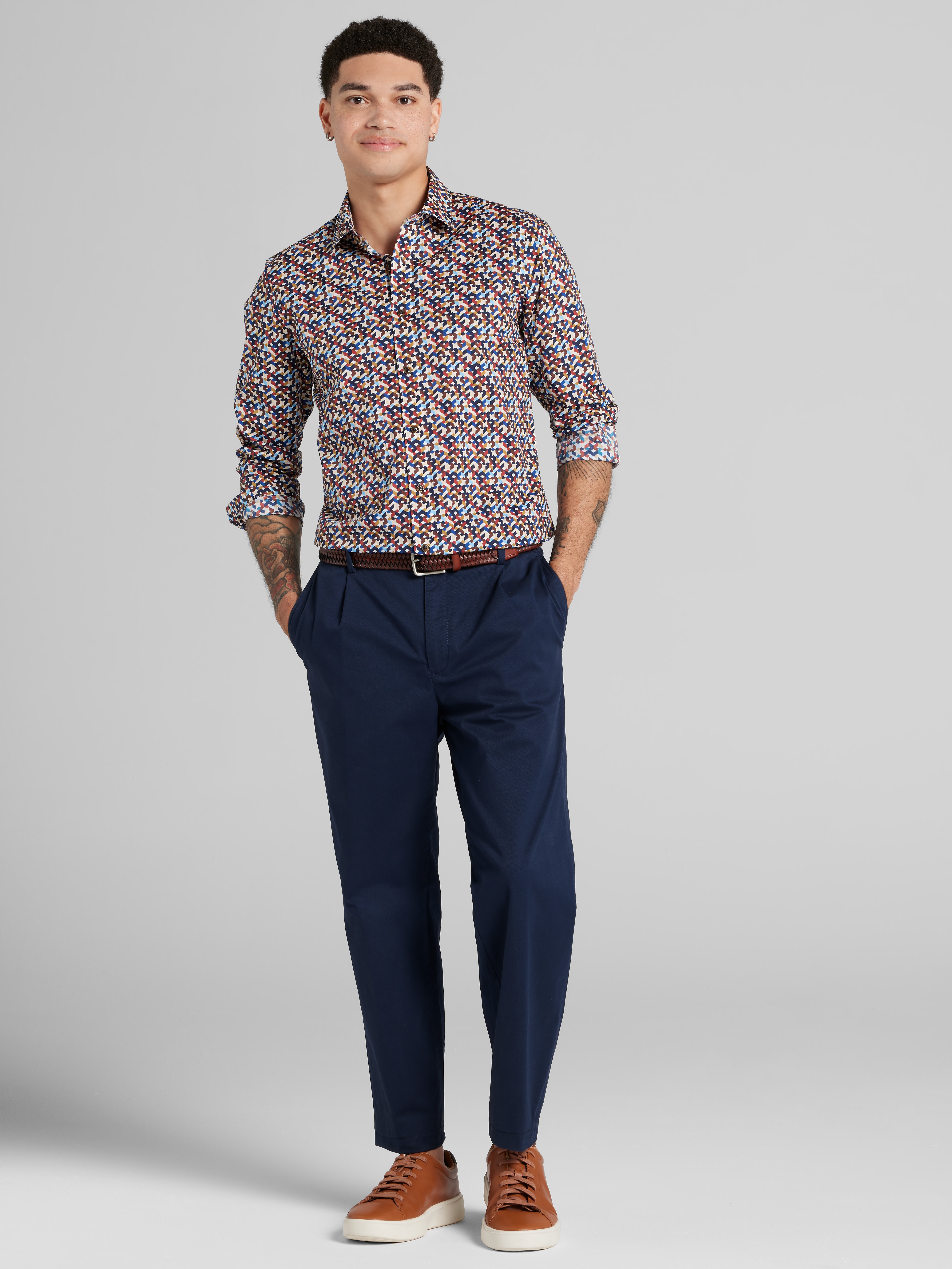 Slim Fit Geo Button Up Shirt