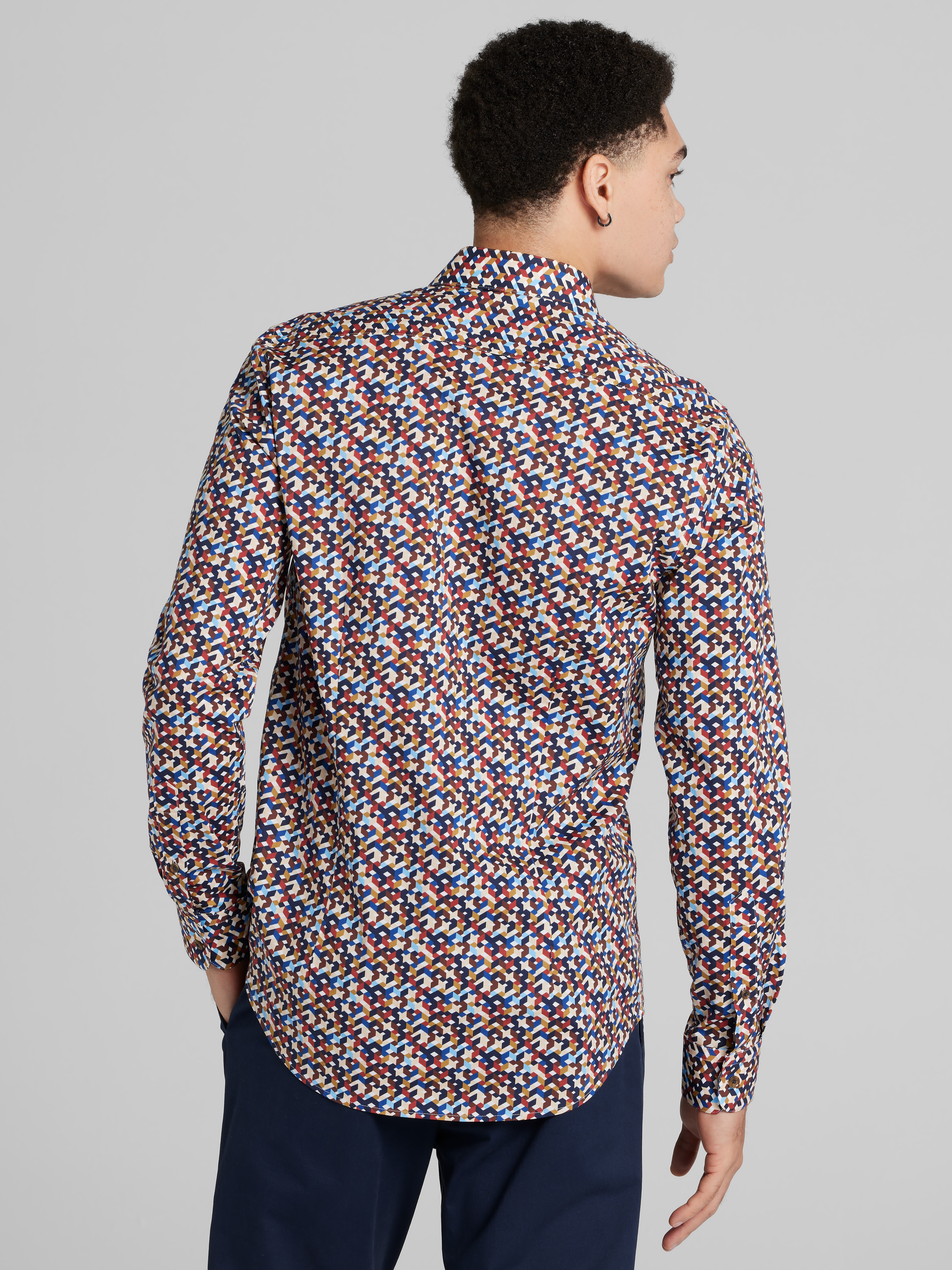 Slim Fit Geo Button Up Shirt