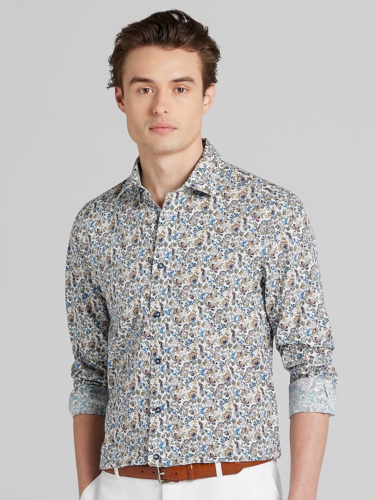 Paisley Gray Slim Fit Button Up Shirt Button Up Shirts Men's