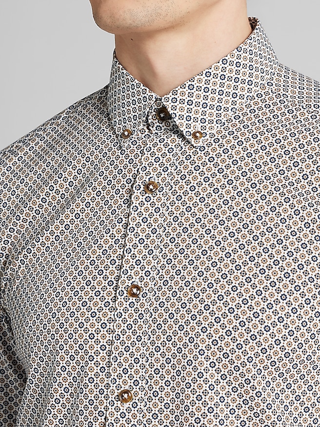 Paisley & Gray Big & Tall Men's Slim Fit Button Up Shirt , Navy And Tan / Blue