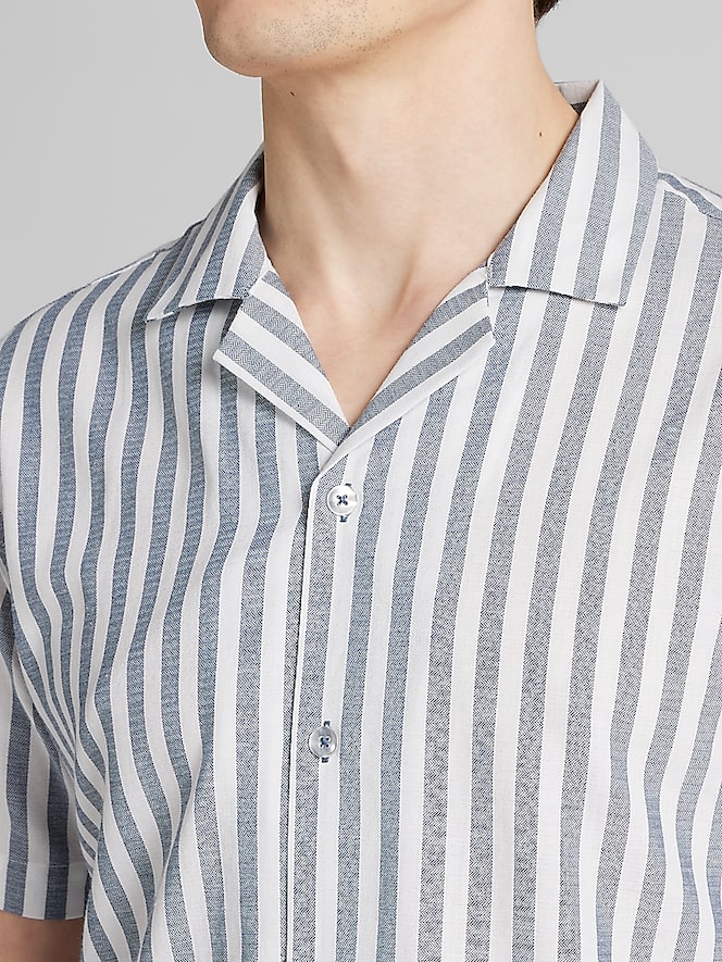 Paisley &Amp; Gray Slim Fit Herringbone Stripe Short Sleeve Camp Shirt