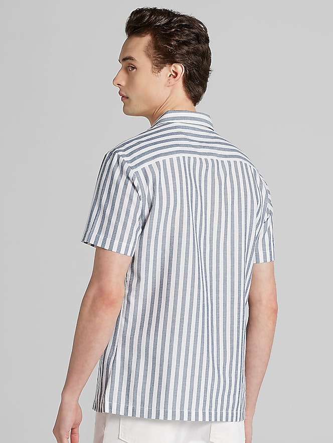 Paisley &Amp; Gray Slim Fit Herringbone Stripe Short Sleeve Camp Shirt