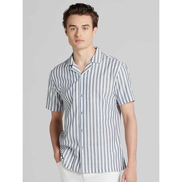 Paisley & Gray Big & Tall Men's Slim Fit Herringbone Stripe Short Sleeve Camp Shirt Med Blue - Size: XXL TMW6BWA50014