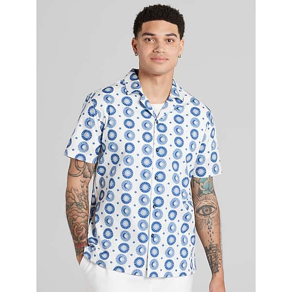 Paisley & Gray Men's Paisley & Amp; Gray Slim Fit Sun & Moon Camp Shirt White - Size: XL TMW6BWD40010