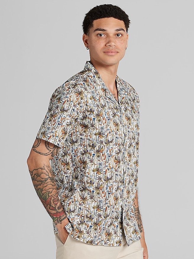 Paisley & Gray Big & Tall Men's Slim Fit Camp Shirt , Brown And Olive / Green