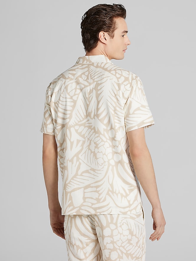 Paisley &Amp; Gray Slim Fit Short Sleeve Linen Blend Camp Shirt