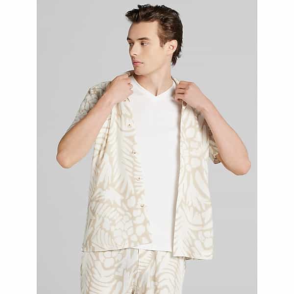 Paisley & Gray Men's Slim Fit Short Sleeve Linen Blend Camp Shirt Tan - Size: Large TMW6BWH30005