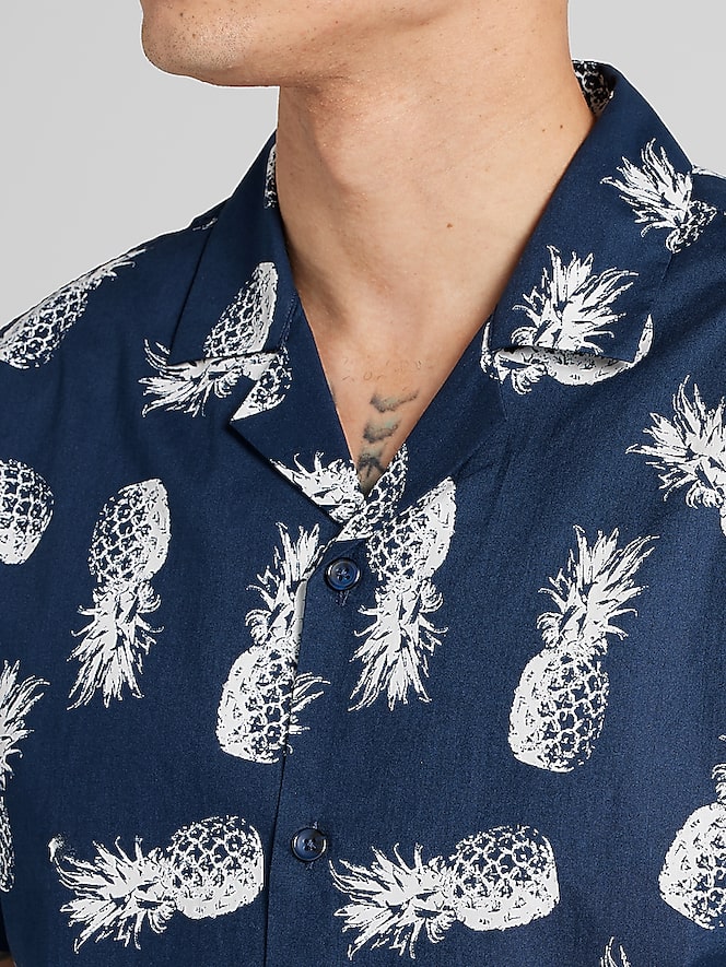 Paisley &Amp; Gray Slim Fit Pineapple Short Sleeve Camp Shirt