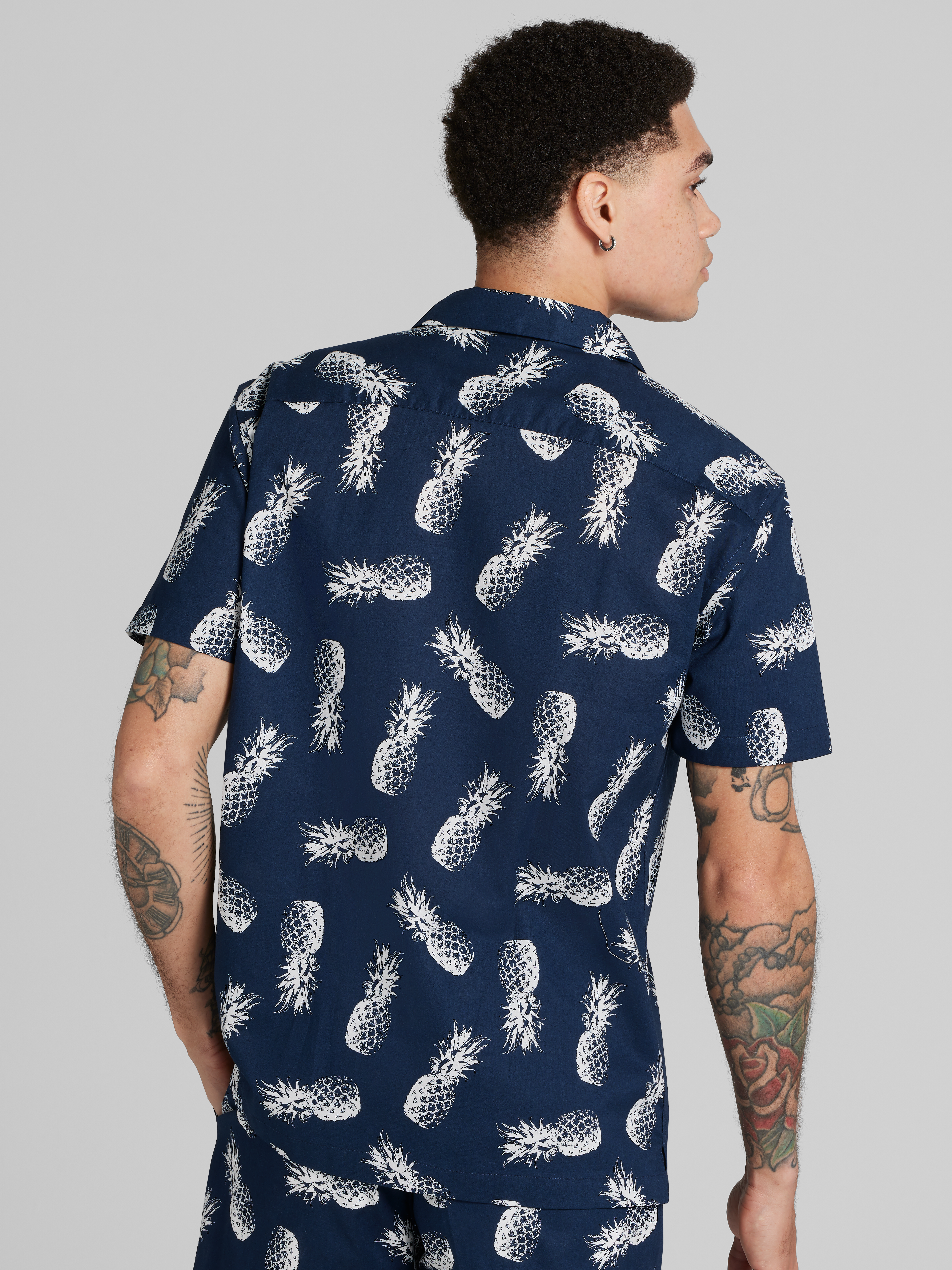Slim Fit Pineapple Short Sleeve Camp Shirt