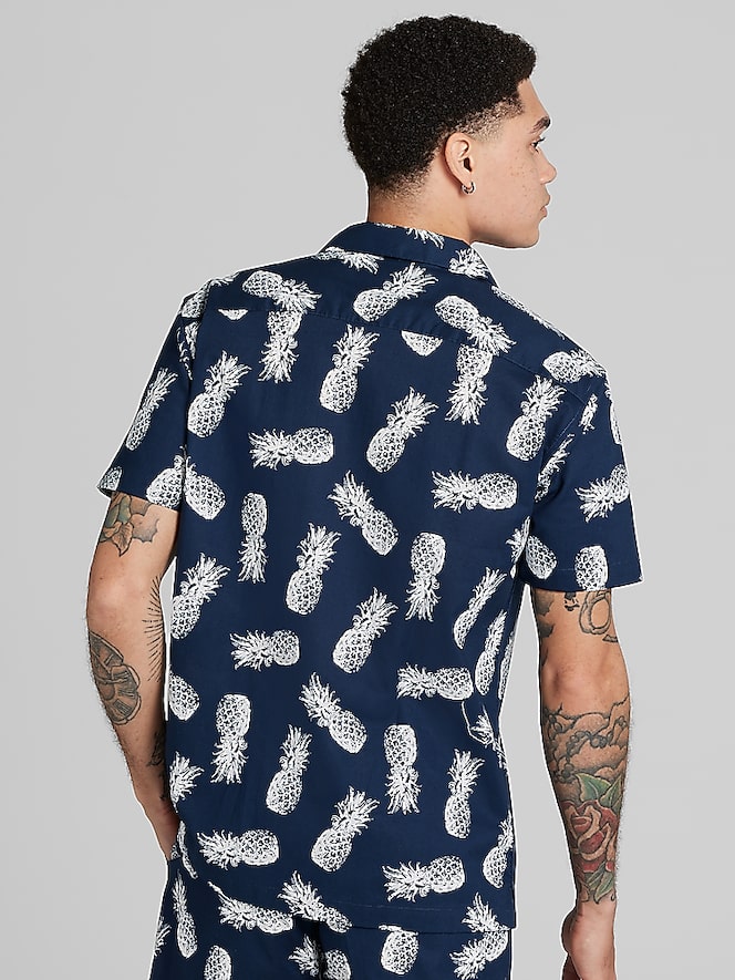 Paisley &Amp; Gray Slim Fit Pineapple Short Sleeve Camp Shirt