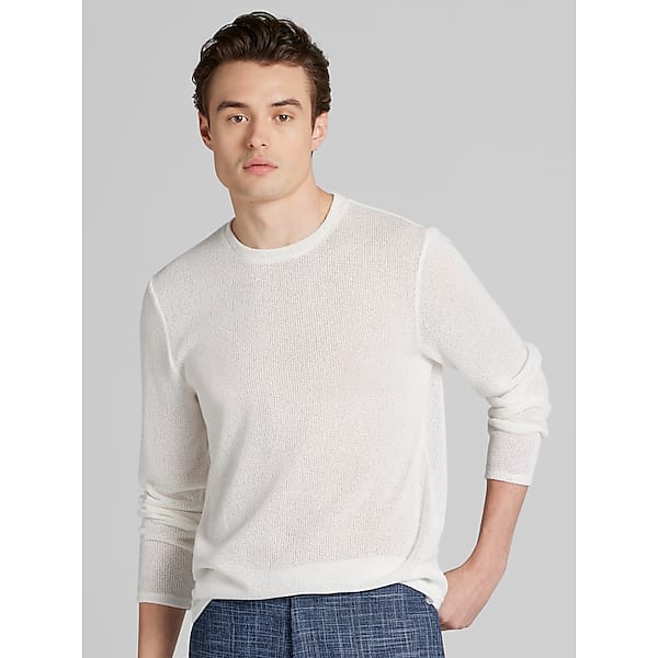 Paisley & Gray Men's Slim Fit Mesh Knit Crewneck Sweater White - Size: Medium TMW6BWU20010