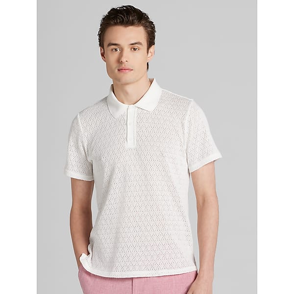 Paisley & Gray Men's Paisley & Amp; Gray Slim Fit Pointelle Polo Shirt White - Size: Large TMW6BWY30010