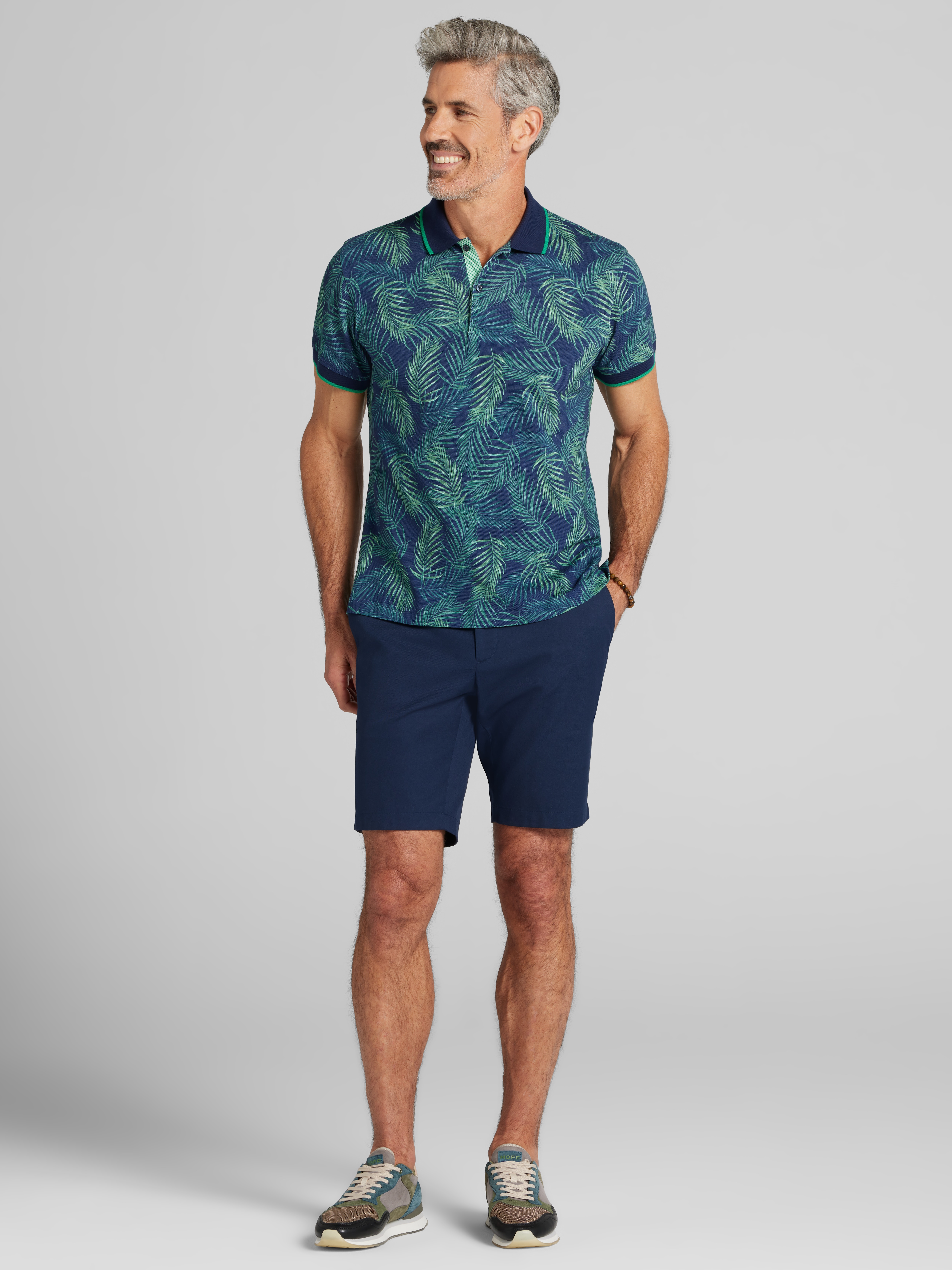 Slim Fit Tropical Leaf Golf Polo