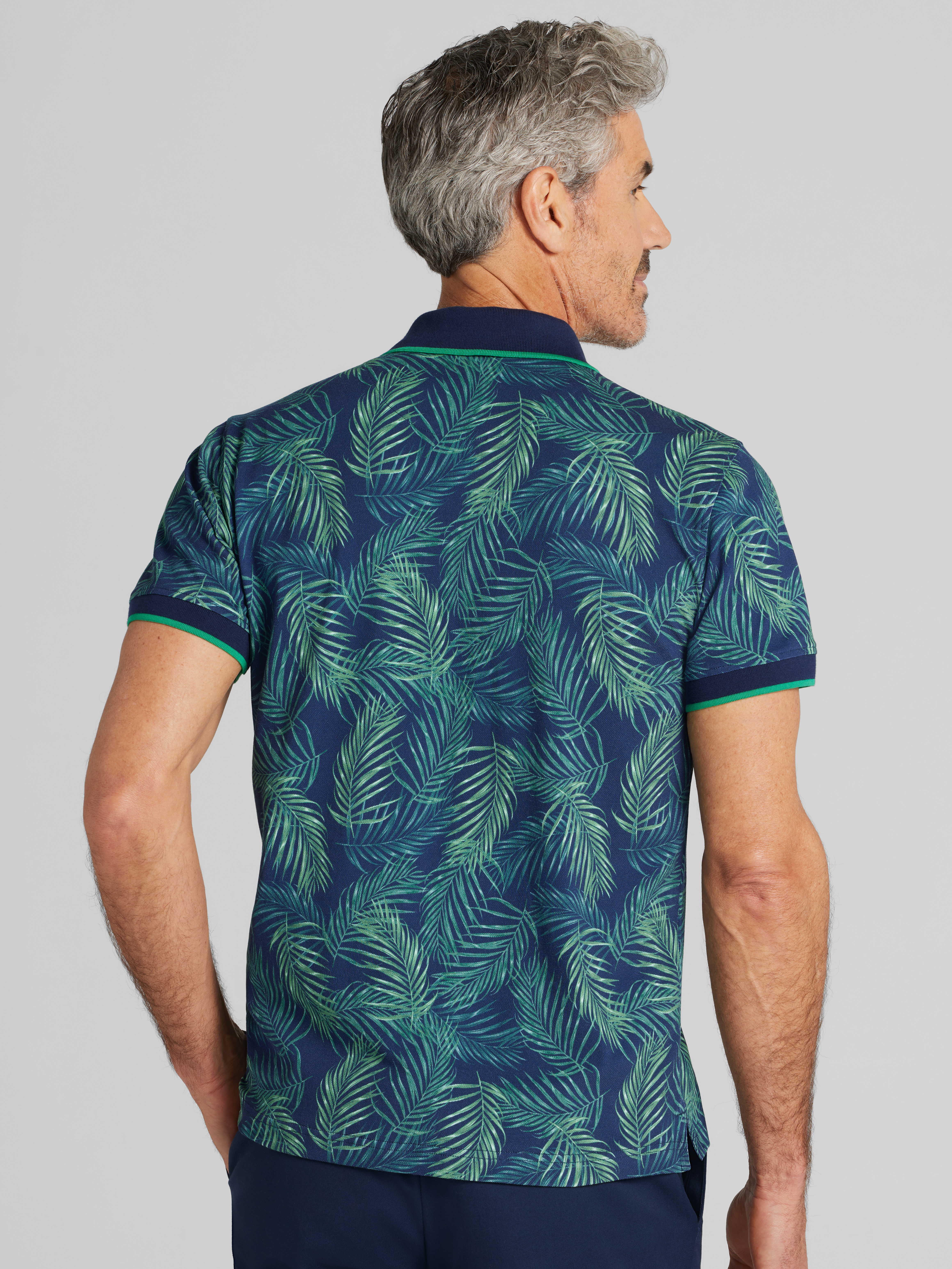 Slim Fit Tropical Leaf Golf Polo