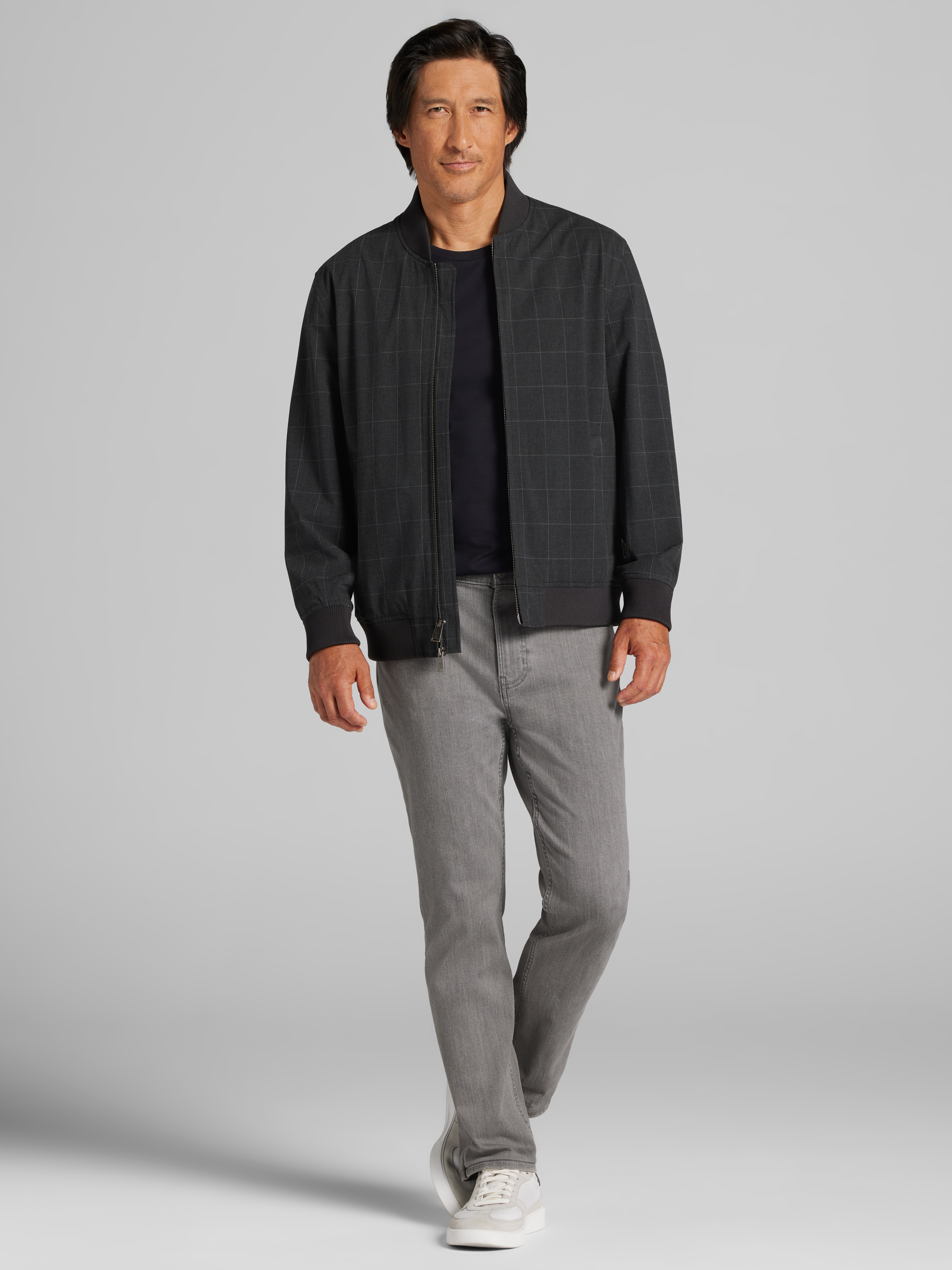 Modern Fit Windowpane Bomber Jacket