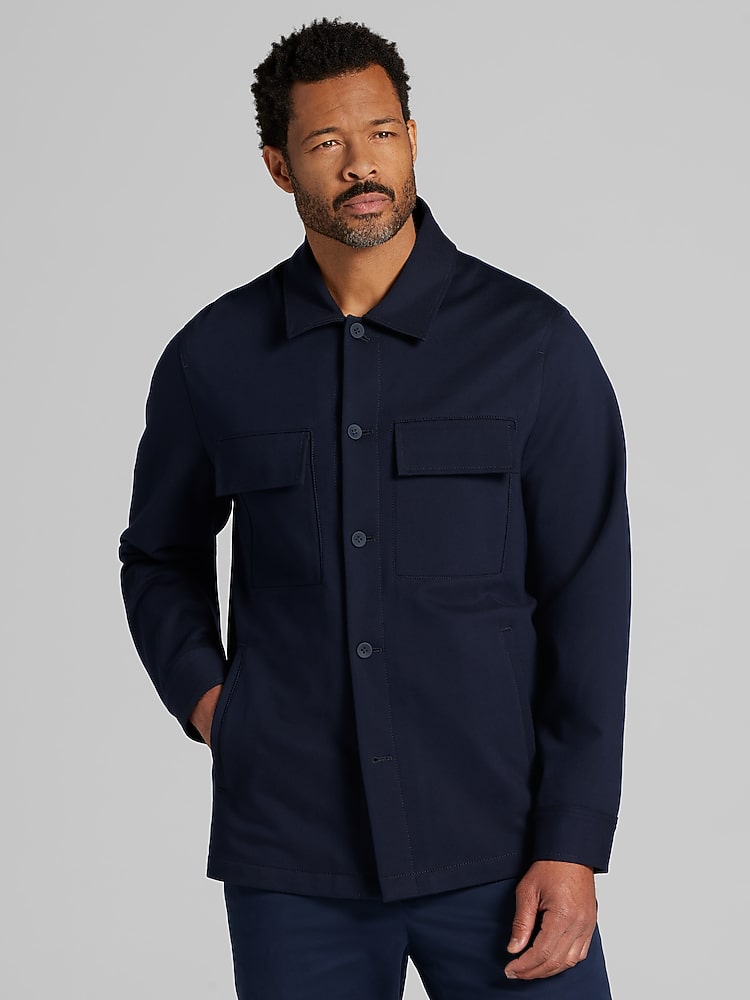 アンドハー　Ecoleather Shirts Jacket Awearness Kenneth Cole Modern Fit Shirt Jacket, Navy - Blue