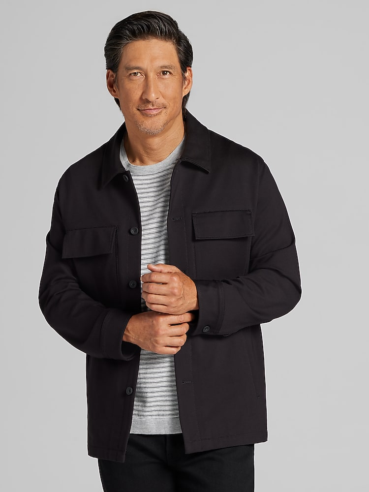 Awearness Kenneth Cole Modern Fit Mens Shirt Jacket in Black  Small Casual Button Up Overshirt for Layering