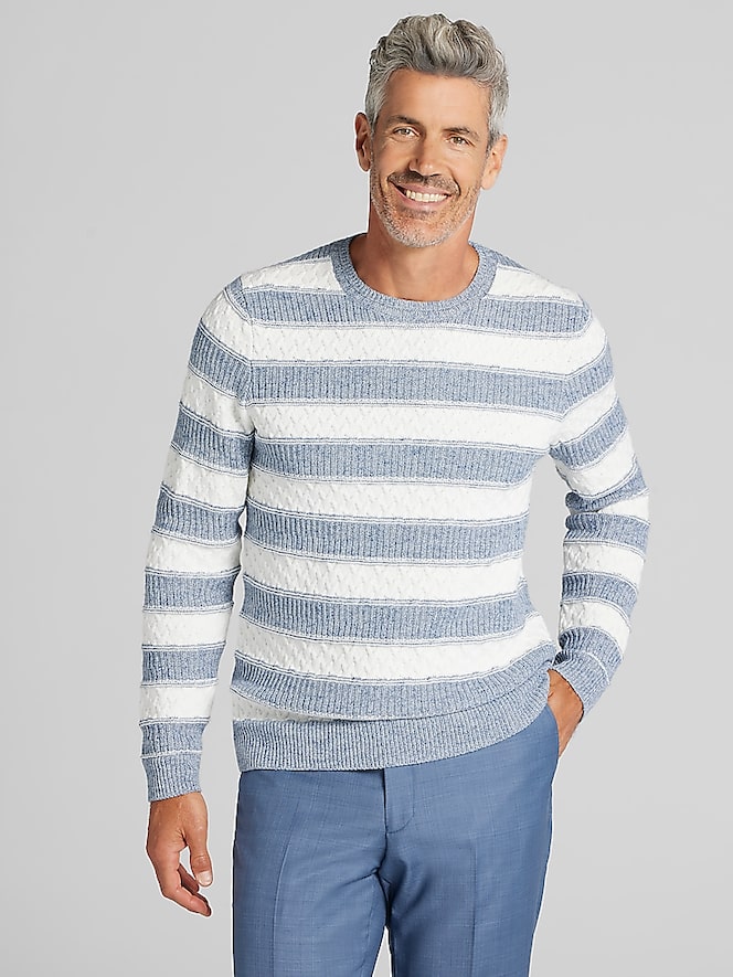 Joseph Abboud Modern Fit Striped Crew Neck Sweater