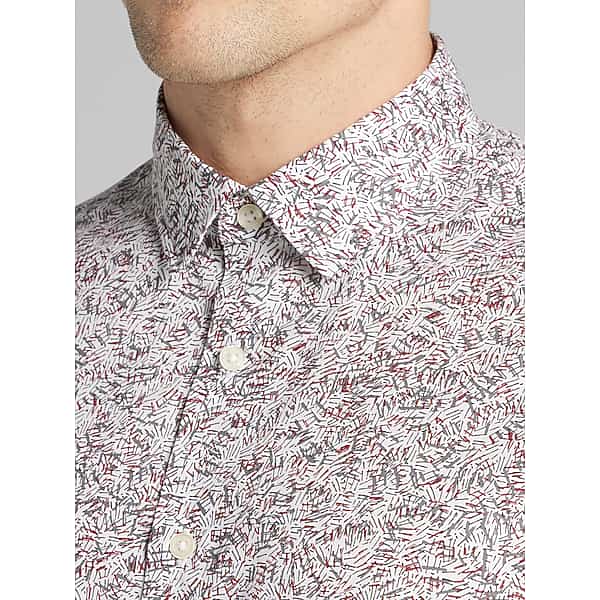 Awearness Kenneth Cole Men's CHILLFLEX Slim Fit Abstract Button Up Shirt Charcoal/Red - Size: Small TMW6BZY10010