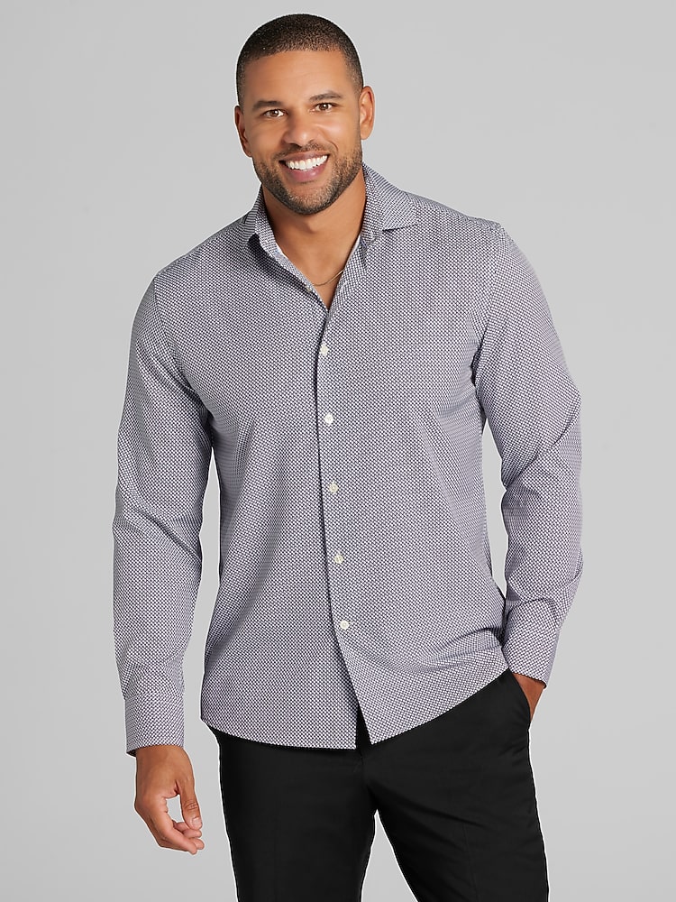 dress shirt buttoned all way up Awearness Kenneth Cole CHILLFLEX Modern Fit 4-Way Stretch Men’s Dress Shirt in Black – Long Sleeve Button-Up, Size Small