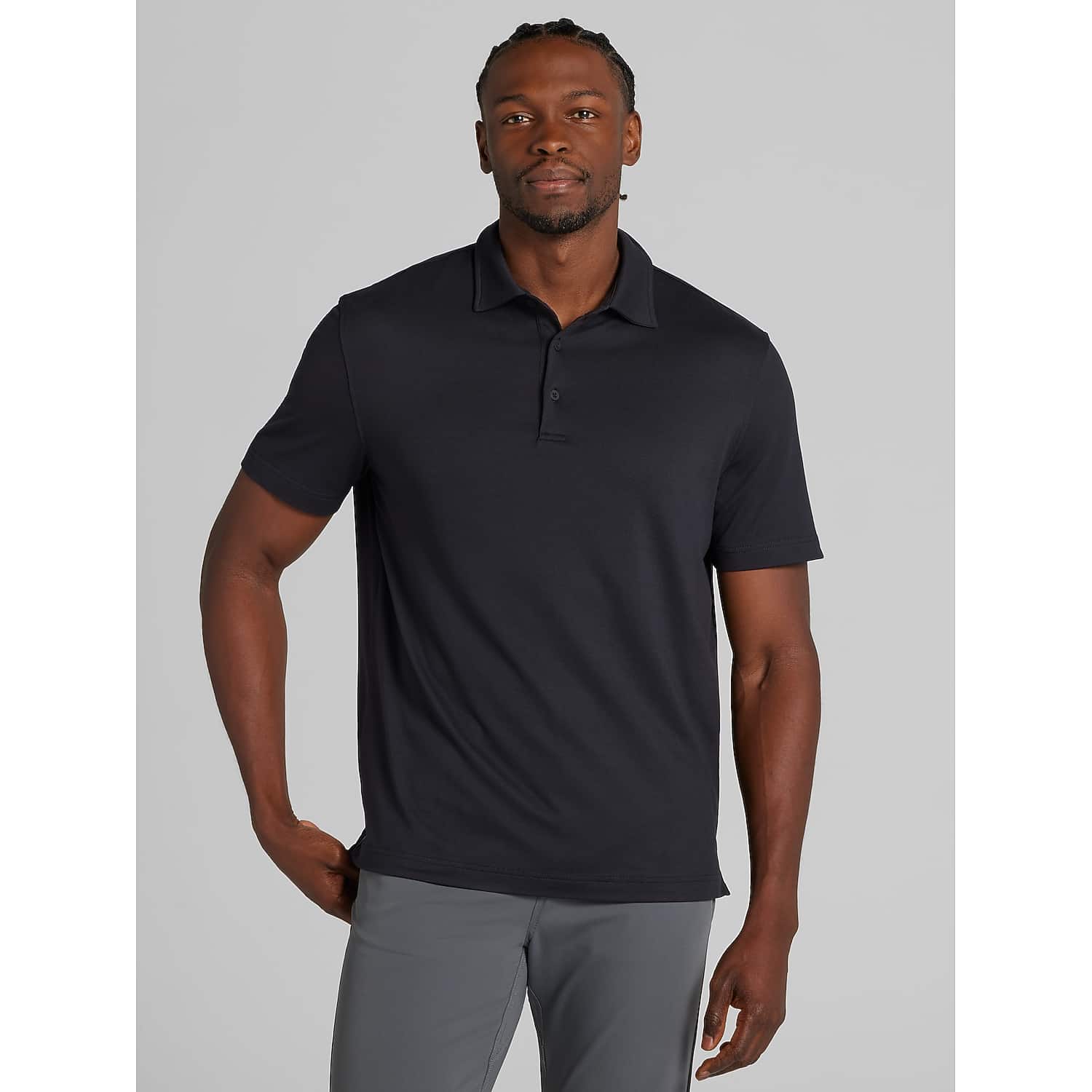 Awearness Kenneth Cole CHILLFLEX Modern Fit Performance Polo Shirt for Men in Jet Black – Moisture-Wicking Breathable Golf Style, Size Medium