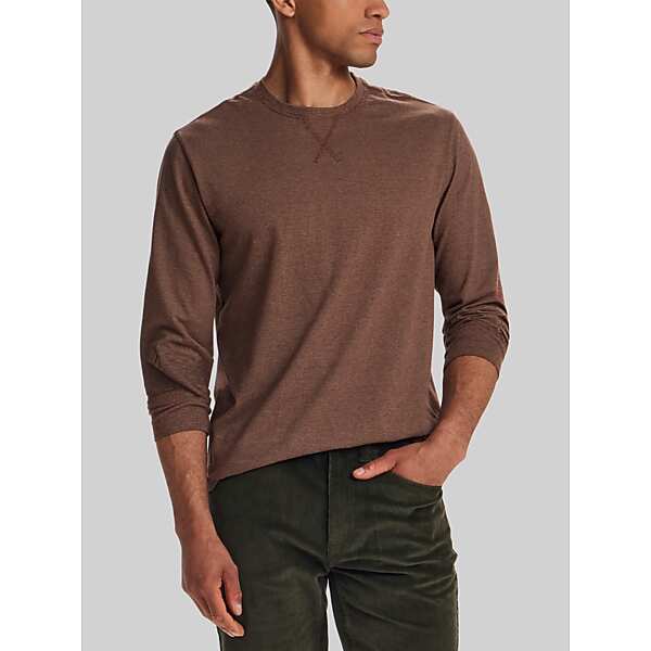 Weatherproof Vintage Men's Micro-Stripe Jersey Crew Neck Pullover Khaki Brown - Size: XL