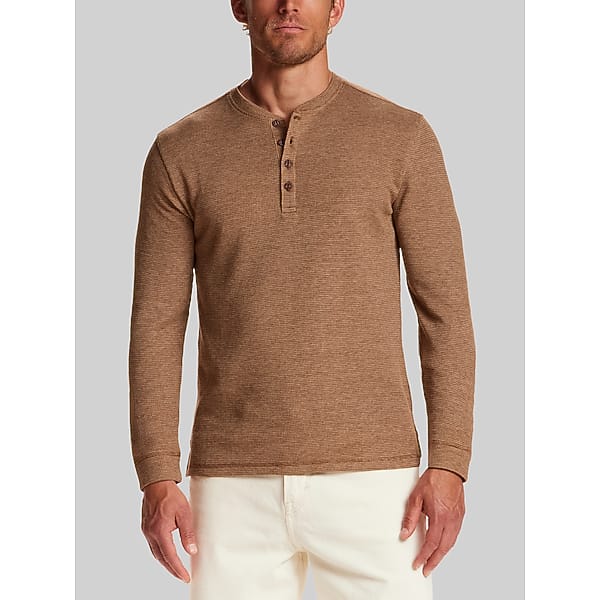 Weatherproof Vintage Men's Variegated Micro-Stripe Waffle Henley Spanish Brown - Size: XL