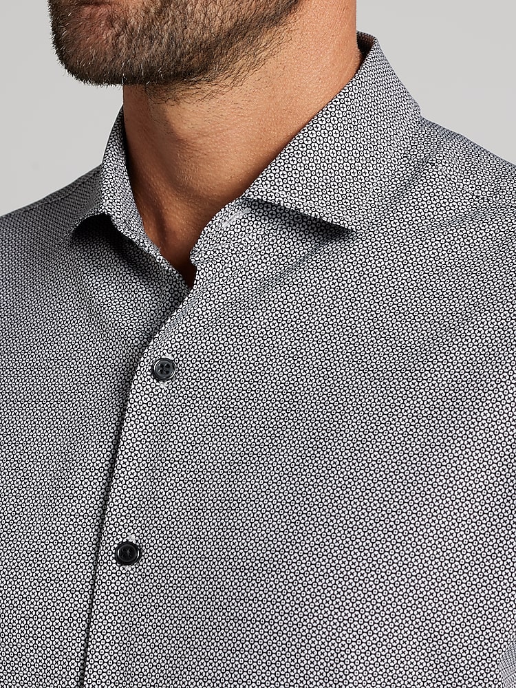 dress shirt buttoned all way up Awearness Kenneth Cole CHILLFLEX Modern Fit 4-Way Stretch Mens Dress Shirt in Black  Long Sleeve Button-Up, Size Small