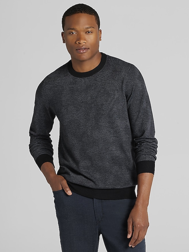 Awearness Kenneth Cole Men's Camo Crewneck Sweater , Jet Black/Iron Gate / Gray