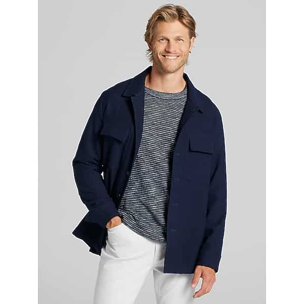 Joseph Abboud Big & Tall Men's Tech Flannel Shirt Jacket Navy -