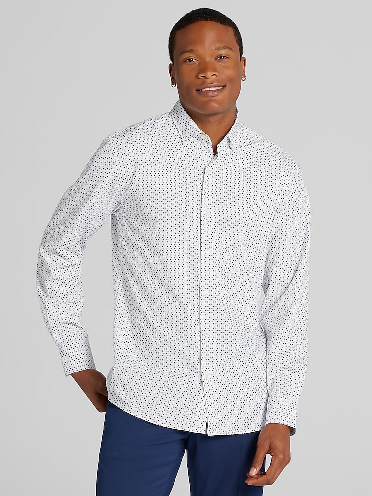 Awearness Kenneth Cole CHILLFLEX Slim Fit 4-Way Stretch Button Up Shirt,  White - Size: S | Long Sleeve Button Up Shirts | Men's Wearhouse