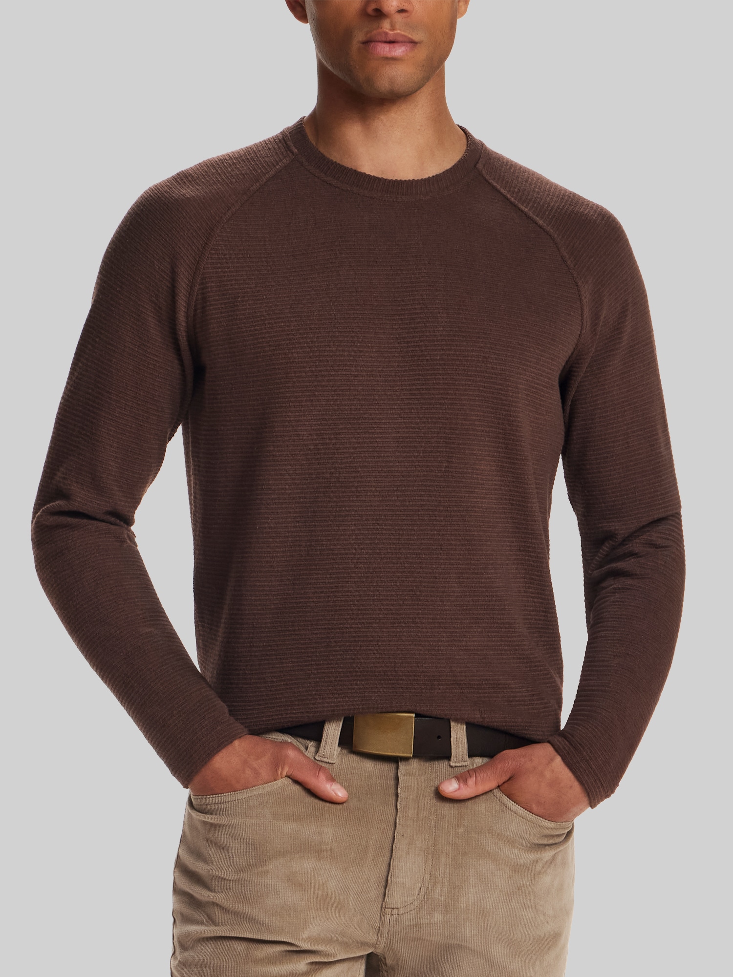 Horizontal Ribbed Raglan Crewneck Sweater