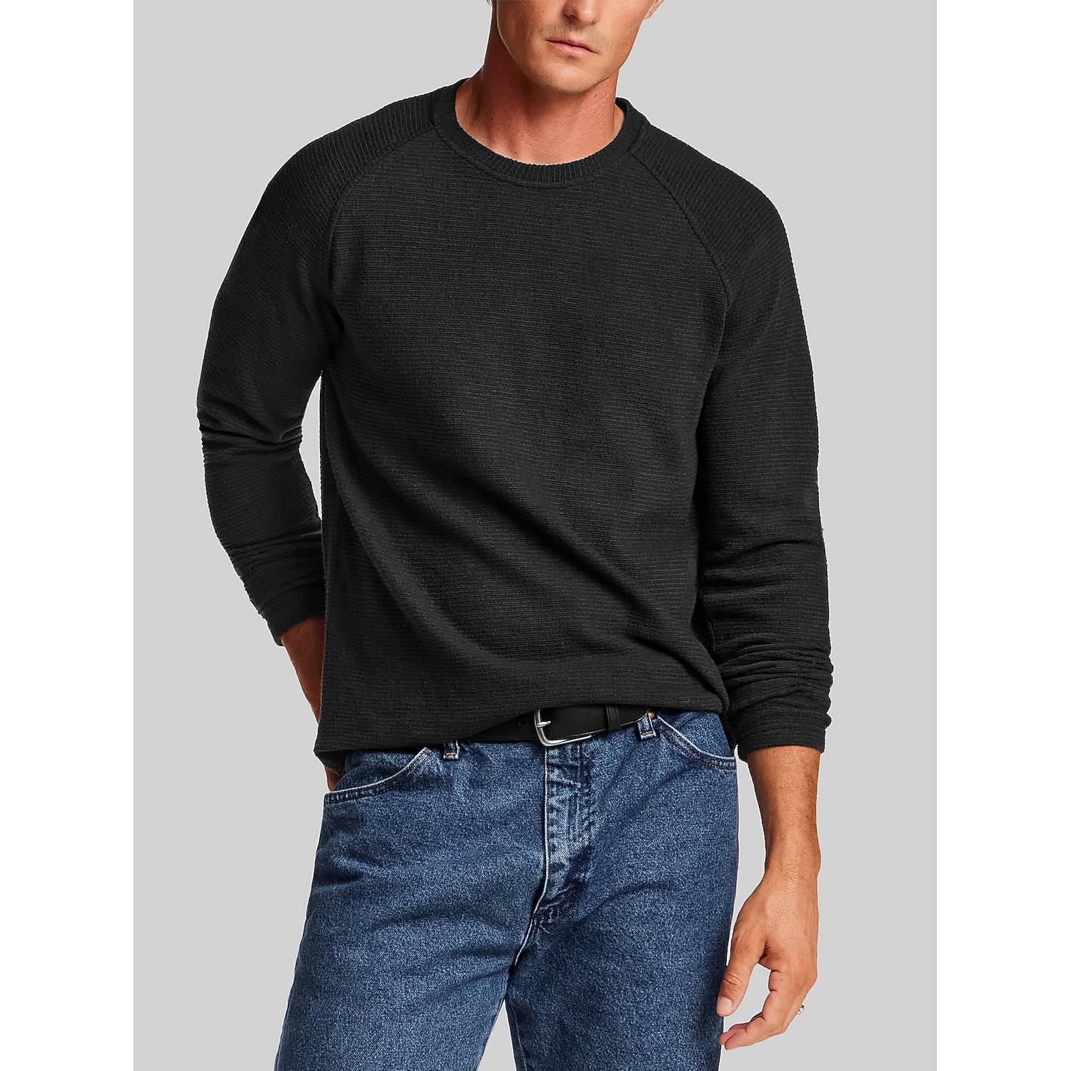 Weatherproof Vintage Horizontal Ribbed Raglan Crewneck Sweater in Meteorite Gray – Soft Cotton-Blend Pullover for Men, Size Small