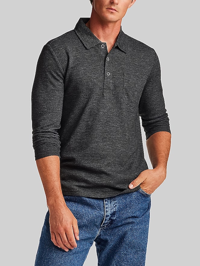 Weatherproof Vintage Regular Fit Stretch Waffle Long Sleeve Polo Shirt