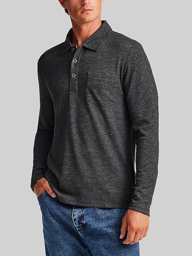 Weatherproof Vintage Regular Fit Stretch Waffle Long Sleeve Polo Shirt