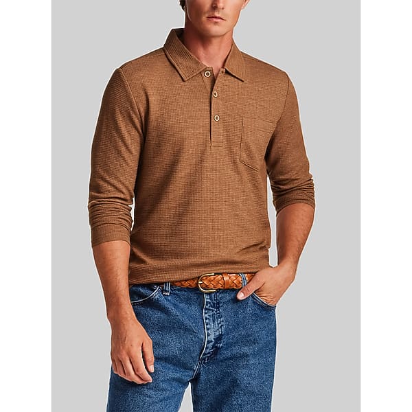 Weatherproof Vintage Men's Regular Fit Stretch Waffle Long Sleeve Polo Shirt Spanish Brown Heather - Size: XXL