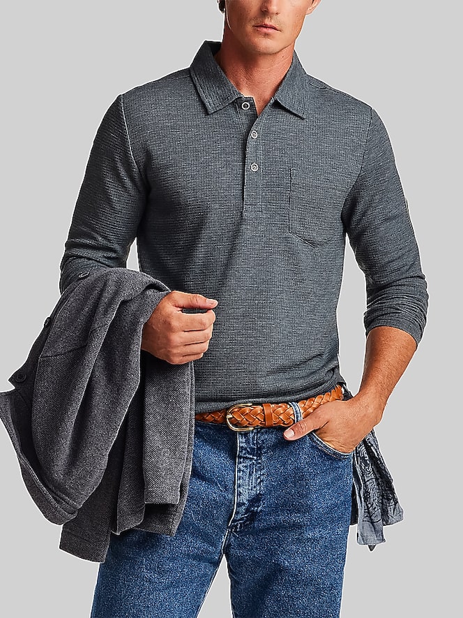 Weatherproof Vintage Regular Fit Stretch Waffle Long Sleeve Polo Shirt