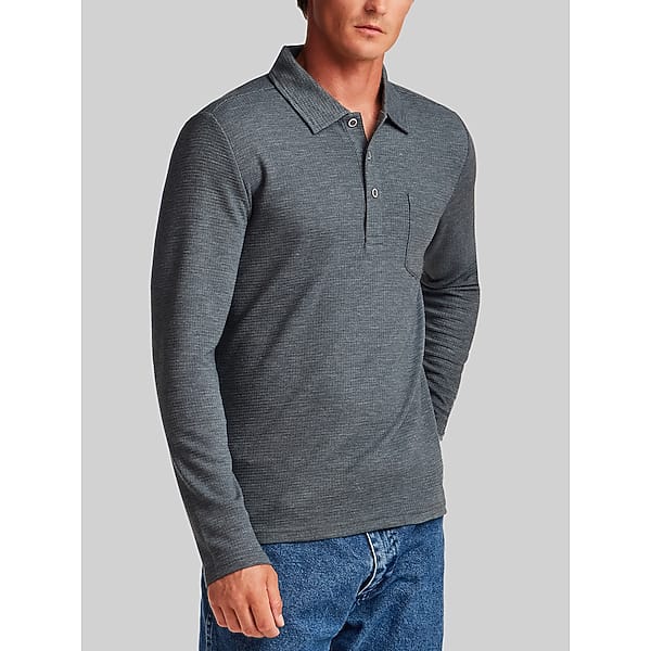 Weatherproof Vintage Men's Regular Fit Stretch Waffle Long Sleeve Polo Shirt Slate Blue Heather - Size: Medium
