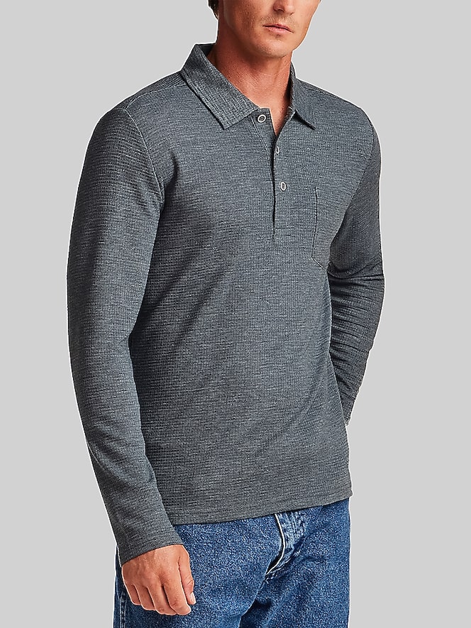 Weatherproof Vintage Regular Fit Stretch Waffle Long Sleeve Polo Shirt