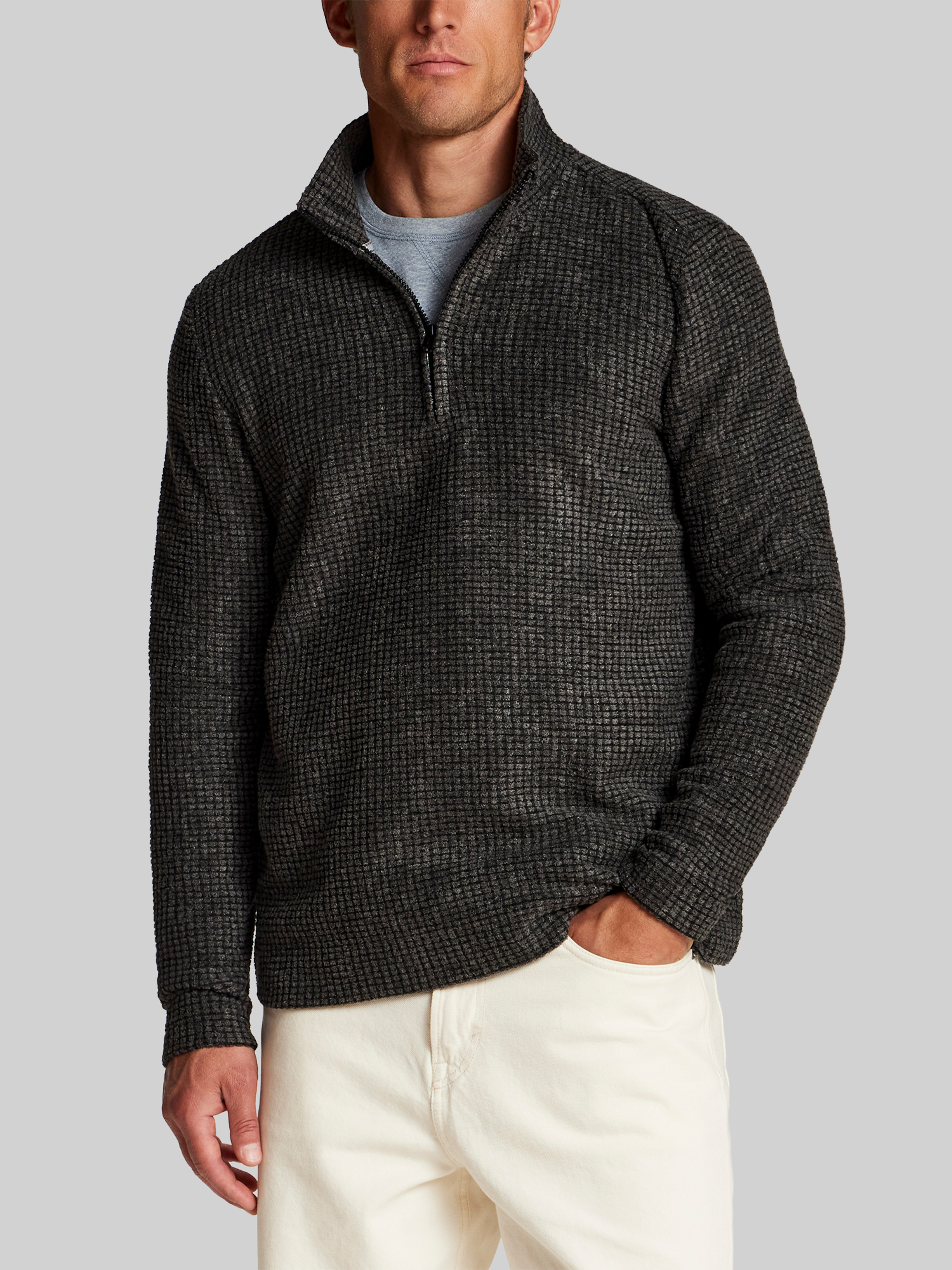 Regular Fit Terry Grid Fleece Quarter-Zip