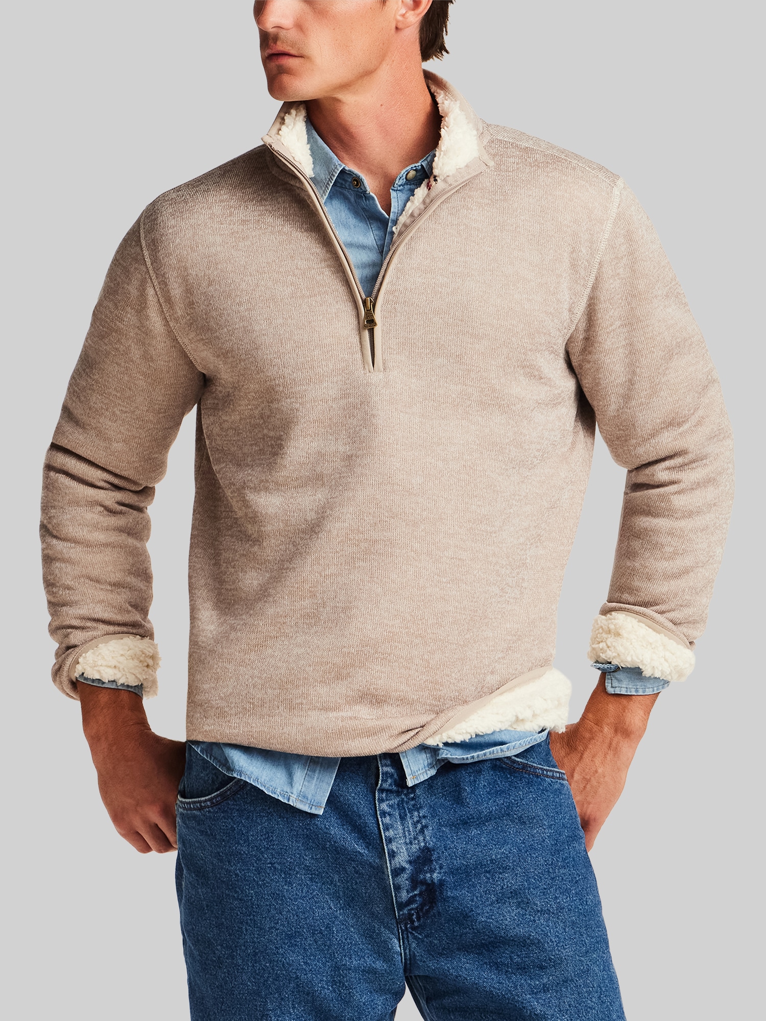 Regular Fit Sherpa Lined Quarter-Zip Sweater Fleece