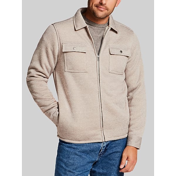 Weatherproof Vintage Men's Faux Sherpa-Lined Sweaterfleece Shirt Jacket Cream - Size: XXL