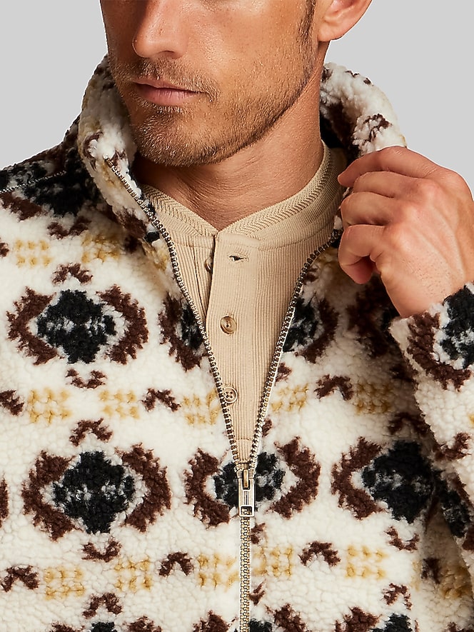 Weatherproof Vintage Regular Fit Printed Berber Fleece Full-Zip Jacket, Wheat - Image 2 of 4