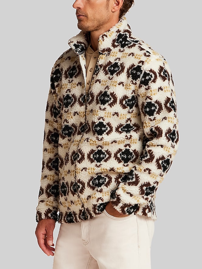 Weatherproof Vintage Regular Fit Printed Berber Fleece Full-Zip Jacket, Wheat - Image 4 of 4