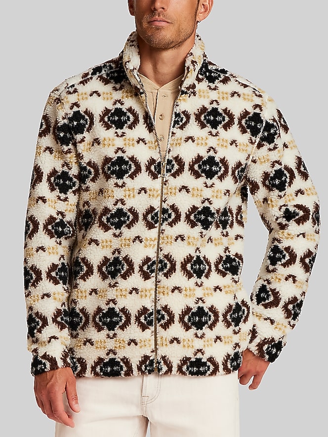 Weatherproof Vintage Regular Fit Printed Berber Fleece Full-Zip Jacket, Wheat - Image 1 of 4