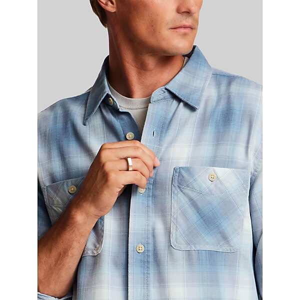 Weatherproof Vintage Men's Regular Fit Burnout Plaid Button Up Shirt Stone Blue